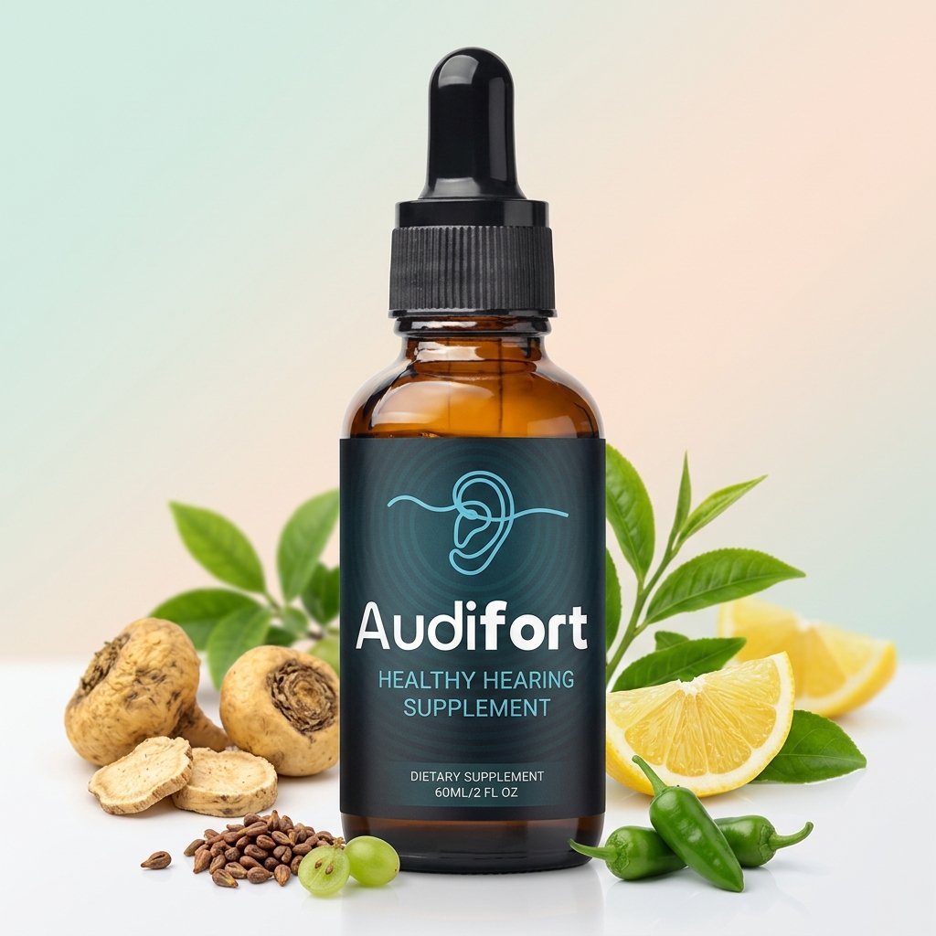 Audifort Healthy Hearing Supplement — official product bottle with natural botanical ingredients